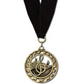 2 1/2" Music Star Cast Medal w/Grosgrain Neck Ribbon